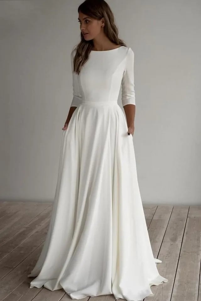 Svatební šaty s dlouhým rukávem, áčkové šaty na míru 2022, elegantní, s kapsami a střihem na míru, plus size, roube de mariee