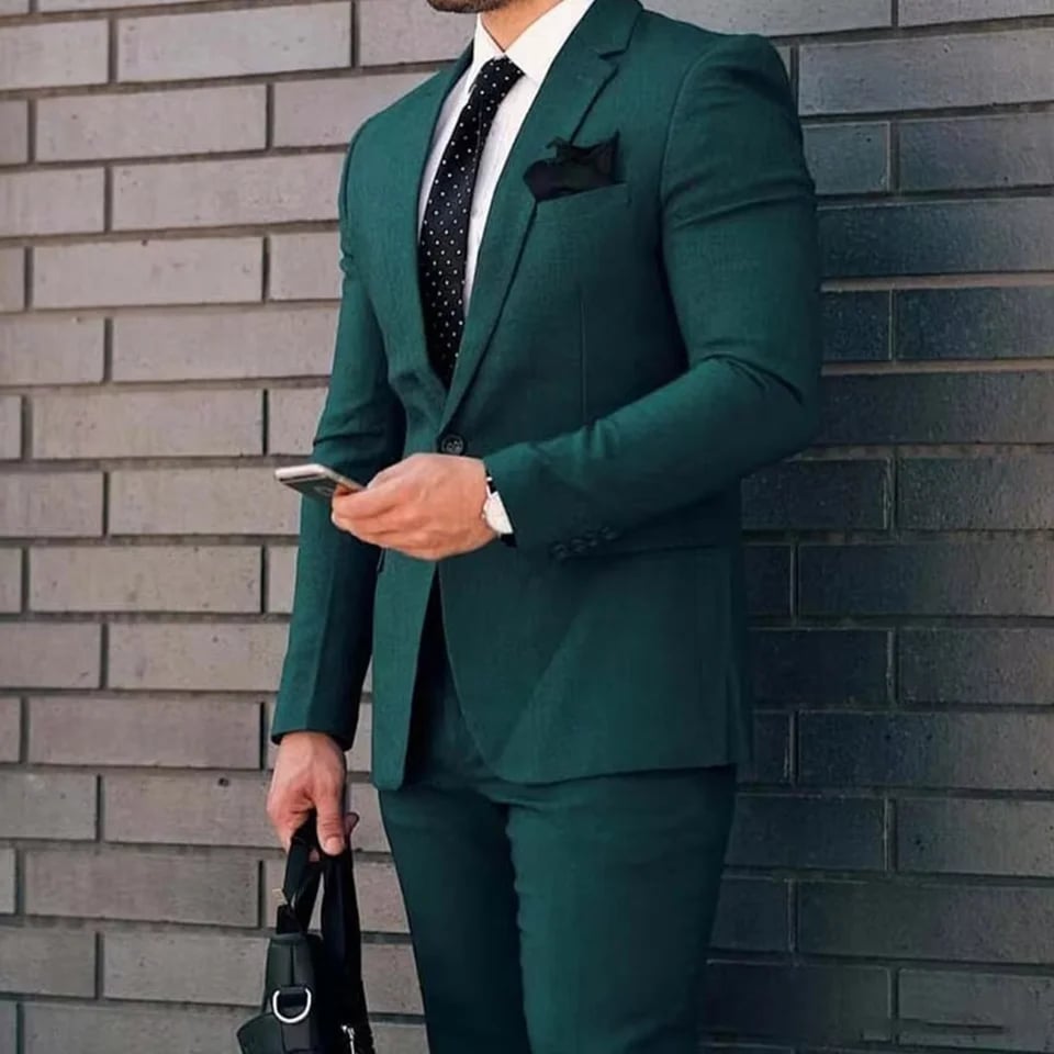 Pánský slim fit svatební smoking 2dílný oblek sako kalhoty sada formální oblečení