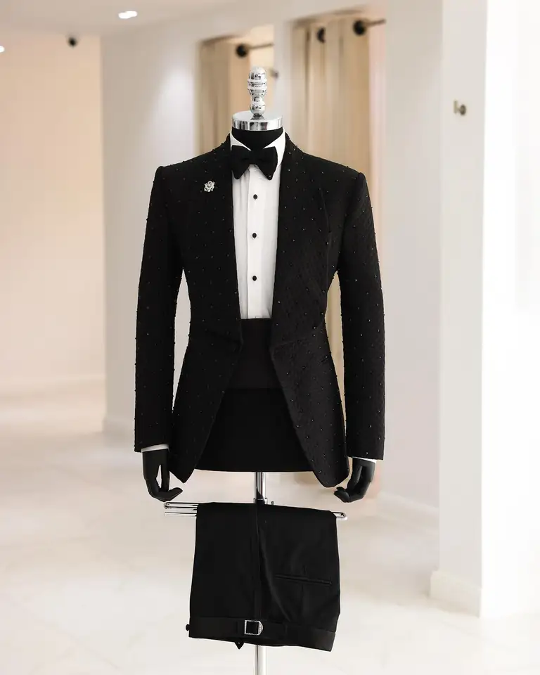 Pánský květinový žakárový smoking, dvoudílný slim střih, svatební oblek pro ženicha, jeden knoflík, plus velikost