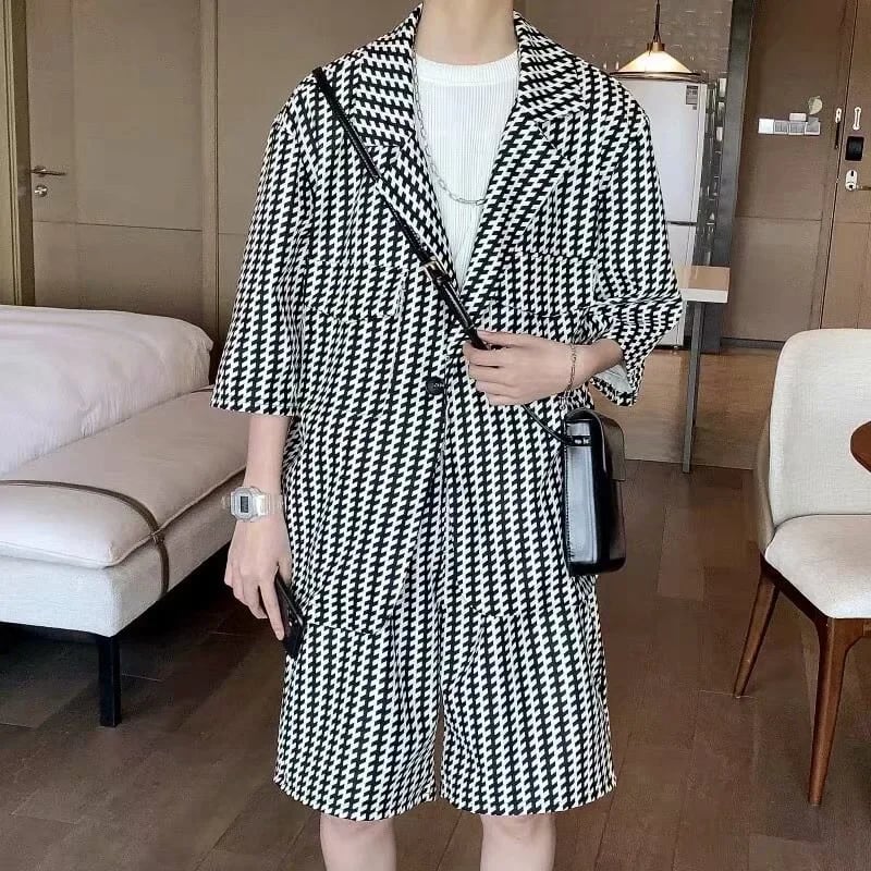 Pánský dvoudílný ležérní oblek - volný střih, módní společenské oblečení pro obchodní i každodenní nošení