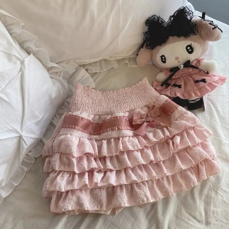 Dámská skládaná minisukně s vysokým pasem a áčkovým vzorem, kawaii, Y2K, vrstvená, roztomilý outfit ve stylu vílí lolity