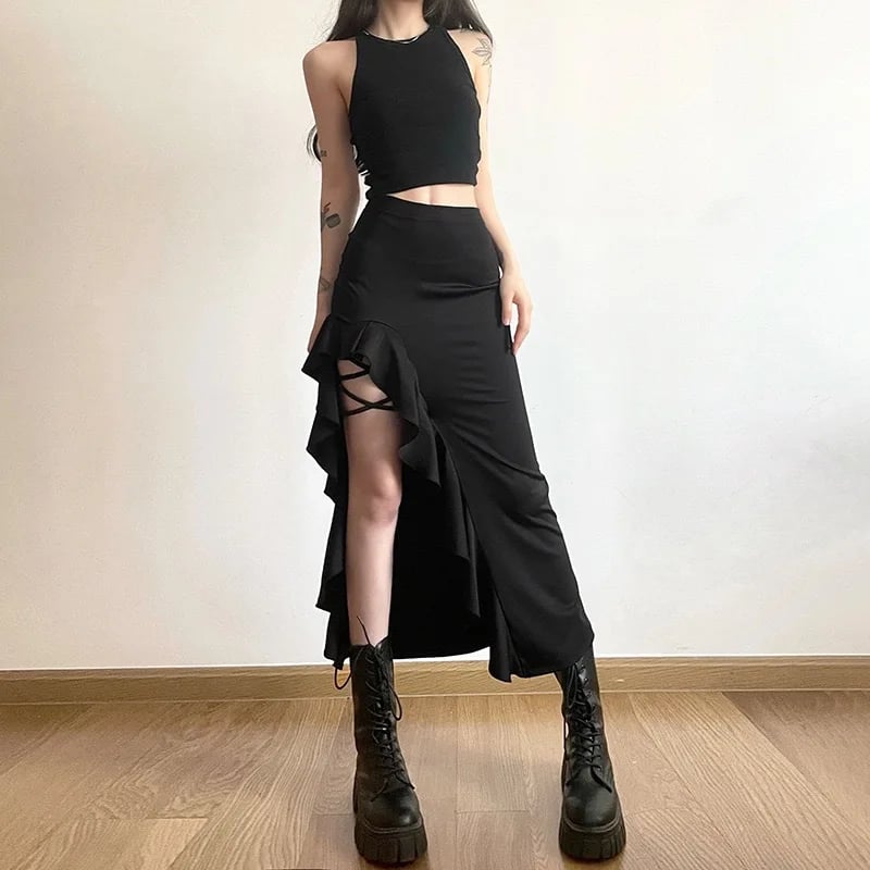 Sexy nepravidelný popruh s vysokým pasem a boky, dámská letní mini sukně s otevřenými zády