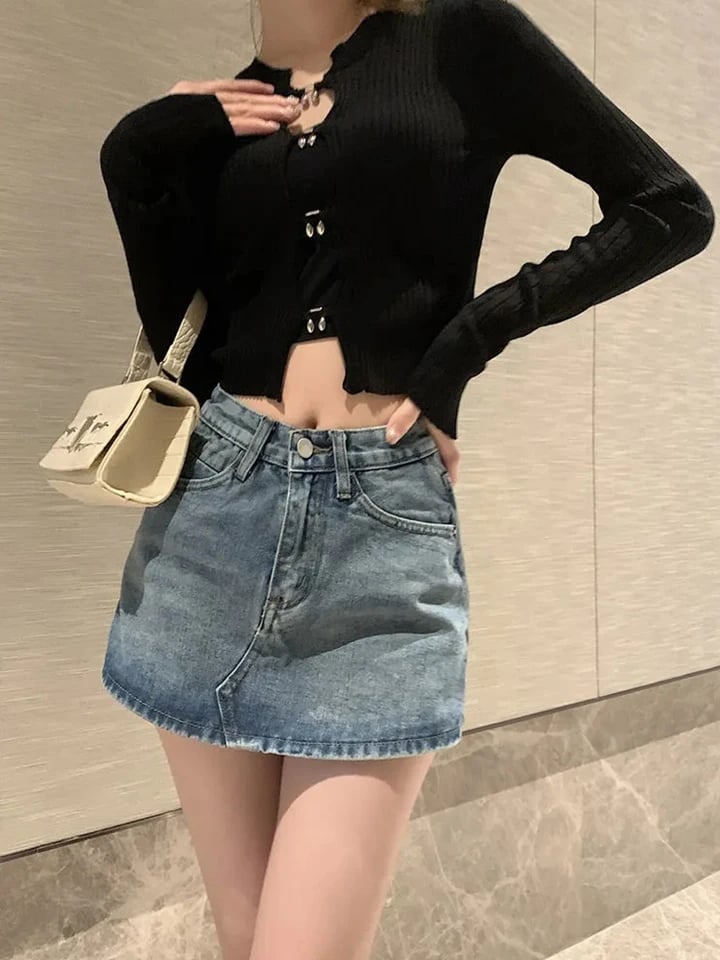 Dámské džínové mini sukně s vysokým pasem, vintage áčkové džíny, letní slim fit, roztomilé, pouliční