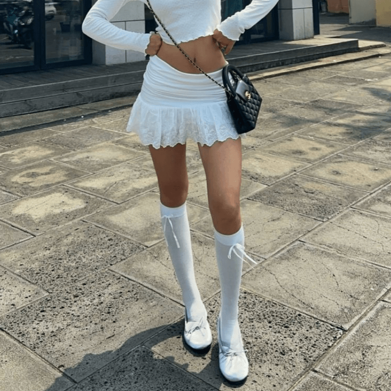 Dámské mini sukně Y2K s vysokým pasem, bílé, pevné, vintage, ležérní, krátké šaty, sladká elegantní móda