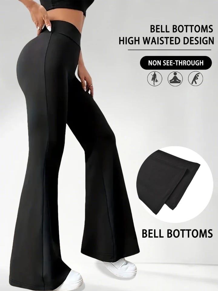 Vysoce pasové volné jógové kalhoty s regulací bříška - měkké cvičební legíny se zvonovým dnem pro ženy