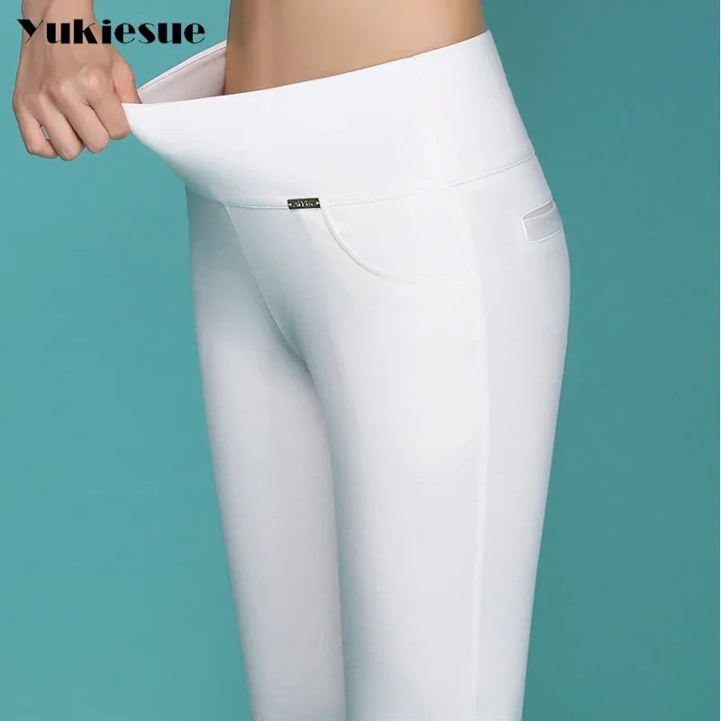 Dámské elastické úzké capri kalhoty s vysokým pasem, letní zkrácené kalhoty, slim fit legíny