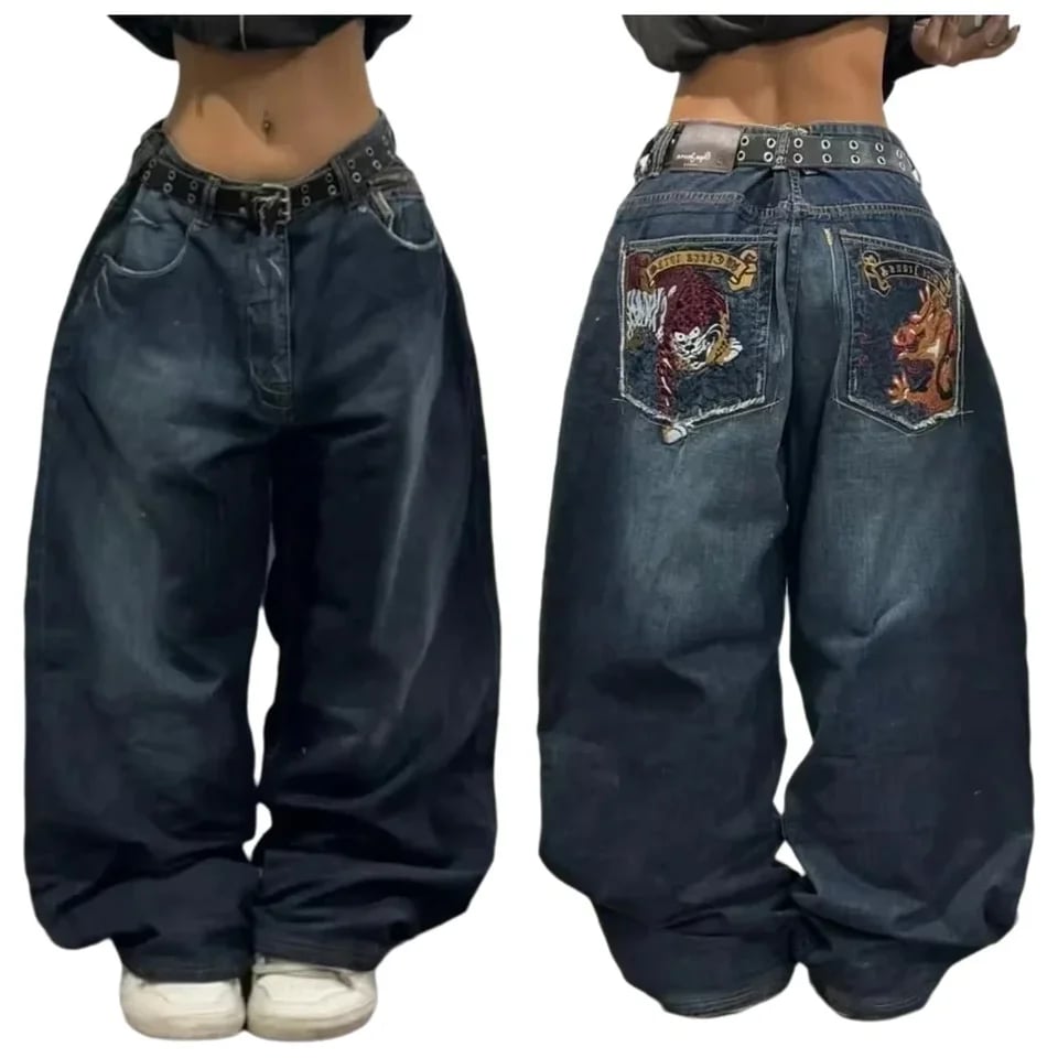 Dámské volné džíny s širokými nohavicemi, styl Y2K Street, hip hop, volný střih