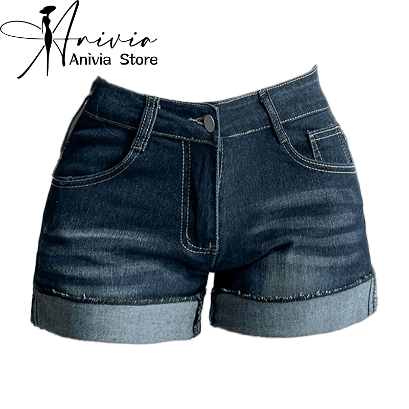 Dámské džínové kraťasy s vysokým pasem, retro styl z 90. let, streetwear, módní modré džínové kraťasy, letní