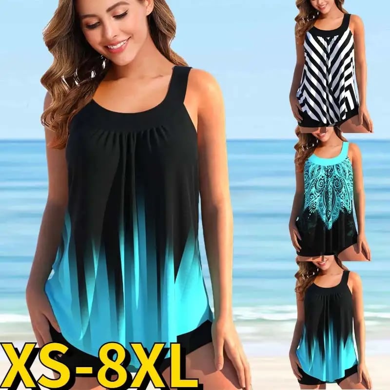 Dámské tankiny s vintage potiskem - Retro dvoudílné plavky, plážové oblečení