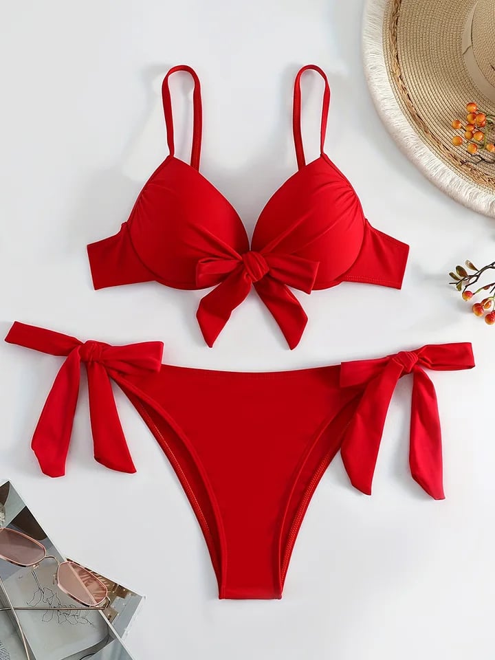 Dámské plavky s push-up bikinami a kosticemi, dvoudílné, s uzlíky