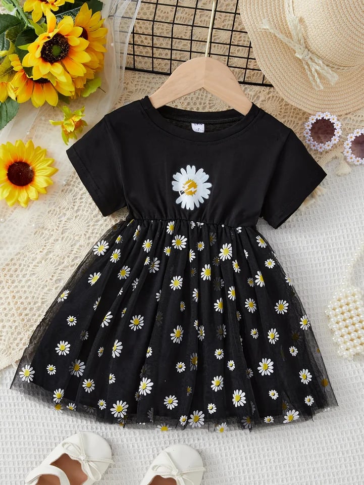 Dívčí letní květinové šaty, bavlněné, neformální šaty s krátkým rukávem pro batolata ve věku 2-6 let