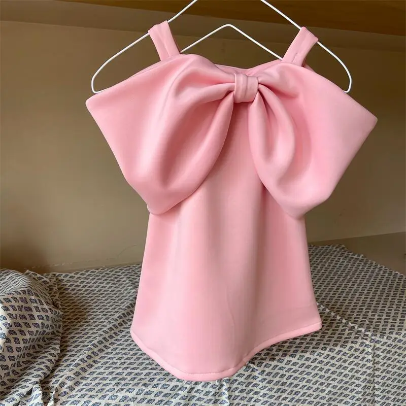 Dívčí bavlněné princeznovské šaty s mašlí a šlemi - letní oblečení pro děti ve věku 1-7 let