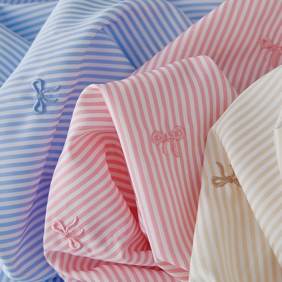 Vyšívaná pruhovaná látka s motýlí mašlí 145x50cm, DIY dětské oblečení, materiál na čelenky