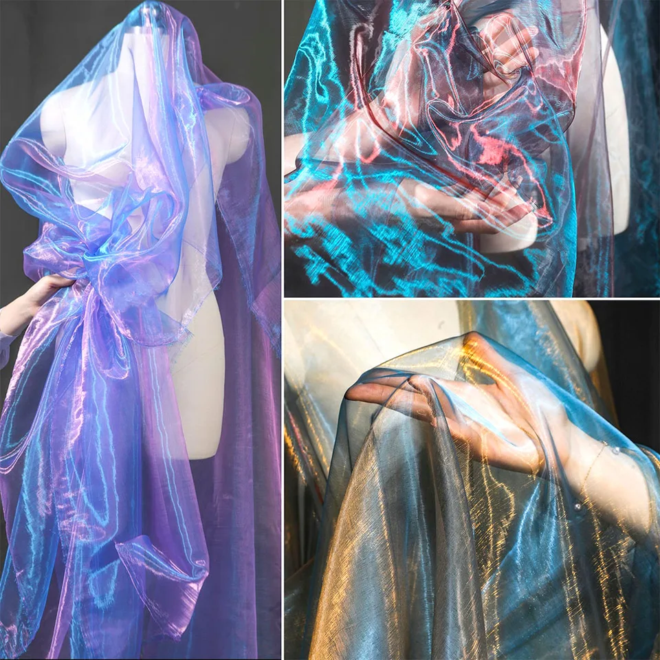 Barevná gradientní organzová síťovina 100x150cm, materiál na šití svatebních šatů, patchworková látka