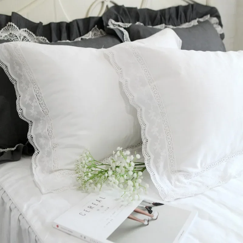 Luxusní bílý krajkový povlak na polštář s volánky v evropském stylu, princezna, svatební dekorace pro domácnost