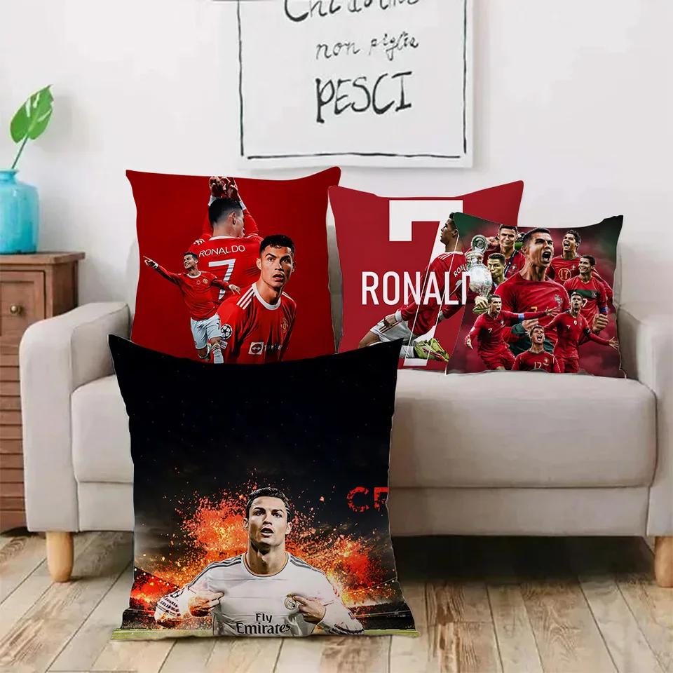 Povlak na polštář s fotbalovou hvězdou číslo 7 - oboustranný plyšový dekorativní povlak na polštář na pohovku / domácí dekorace