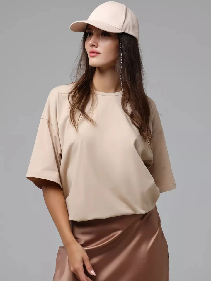 Dámské bavlněné tričko s krátkým rukávem, ležérní volný střih, letní tričko s výstřihem do O-neck, jednobarevný top