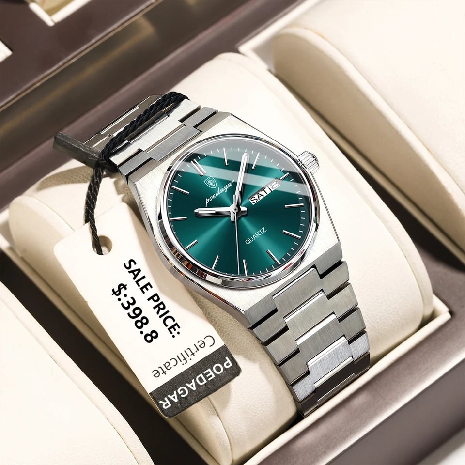 Luxusní dámské vodotěsné quartzové hodinky s datumovkou z nerezové oceli s luminiscenčním displejem