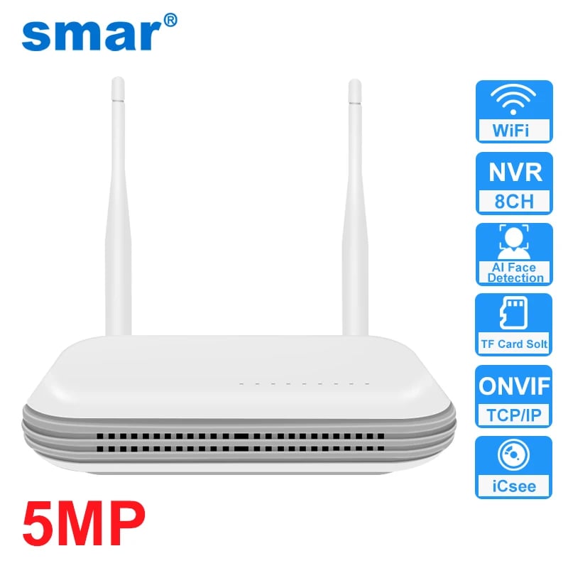 8kanálový WiFi NVR H.265 síťový videorekordér 3MP 5MP bezdrátový bezpečnostní kamerový systém s detekcí obličeje
