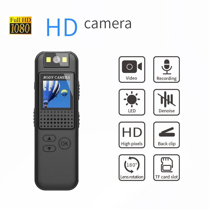 Mini HD 1080P tělová kamera s nočním viděním - přenosná nositelná bezpečnostní kamera s podporou TF karet