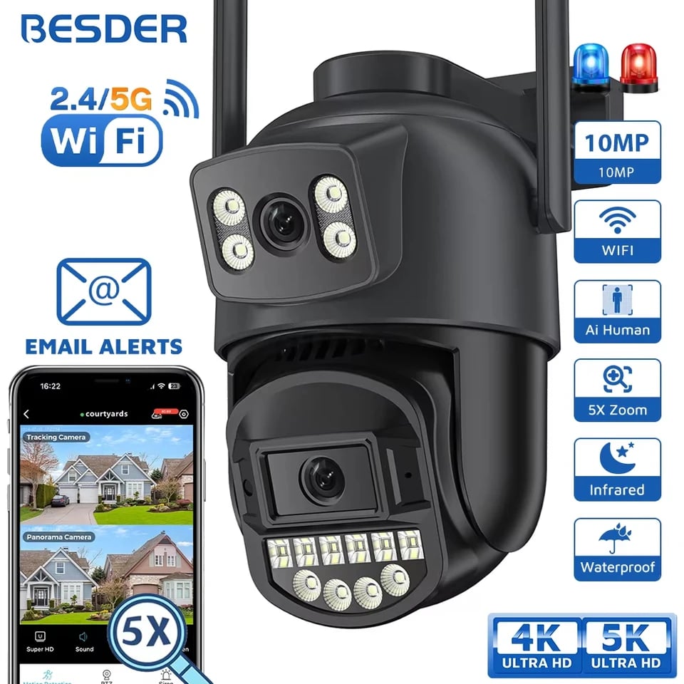 5K 10MP WiFi PTZ bezpečnostní kamera venkovní AI detekce osob dvojitá obrazovka CCTV IP kamera audio alarm