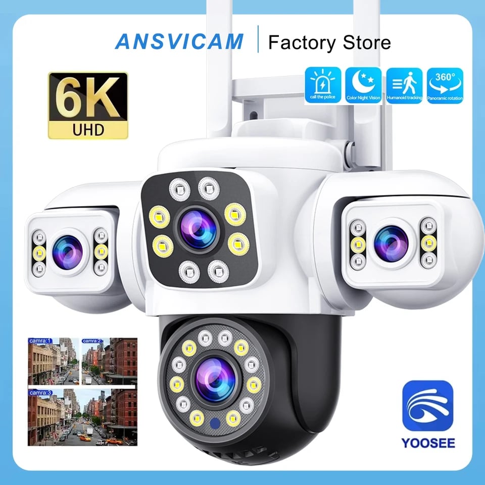 6K 12MP venkovní WiFi bezpečnostní kamera s trojitým objektivem, PTZ 360° vodotěsná CCTV kamera