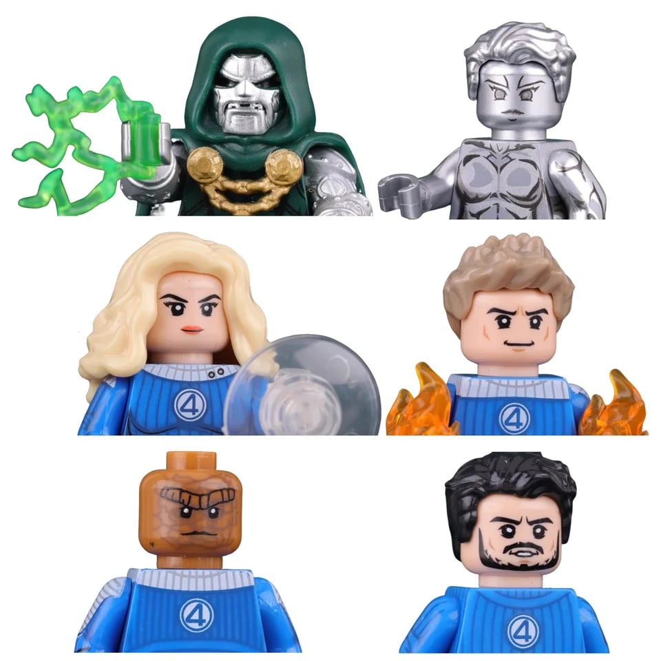 Sada stavebních bloků superhrdinů - mini akční figurky Silver Surfer, Human Torch, Thing, Doctor Doom, hračky