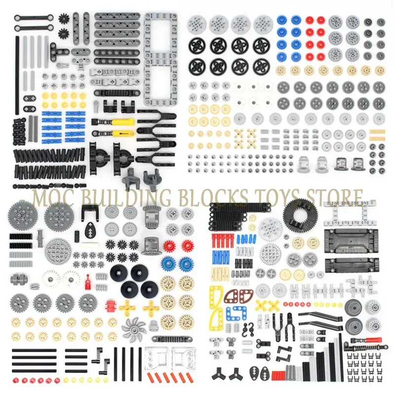 Sada technických stavebnic - ozubená kola, nápravy, spojky pro modely aut a motocyklů, hračky STEM