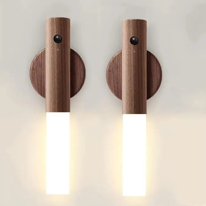 LED noční světlo s pohybovým senzorem, bezdrátové magnetické dřevěné svítidlo do ložnice, chodby, schodů