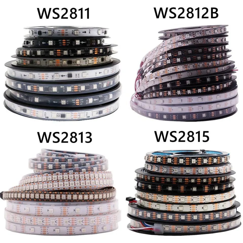 5050 RGB LED pásky, individuálně adresovatelné, 30/60/144 LED diod/m, DC5V/12V pixelový pásek