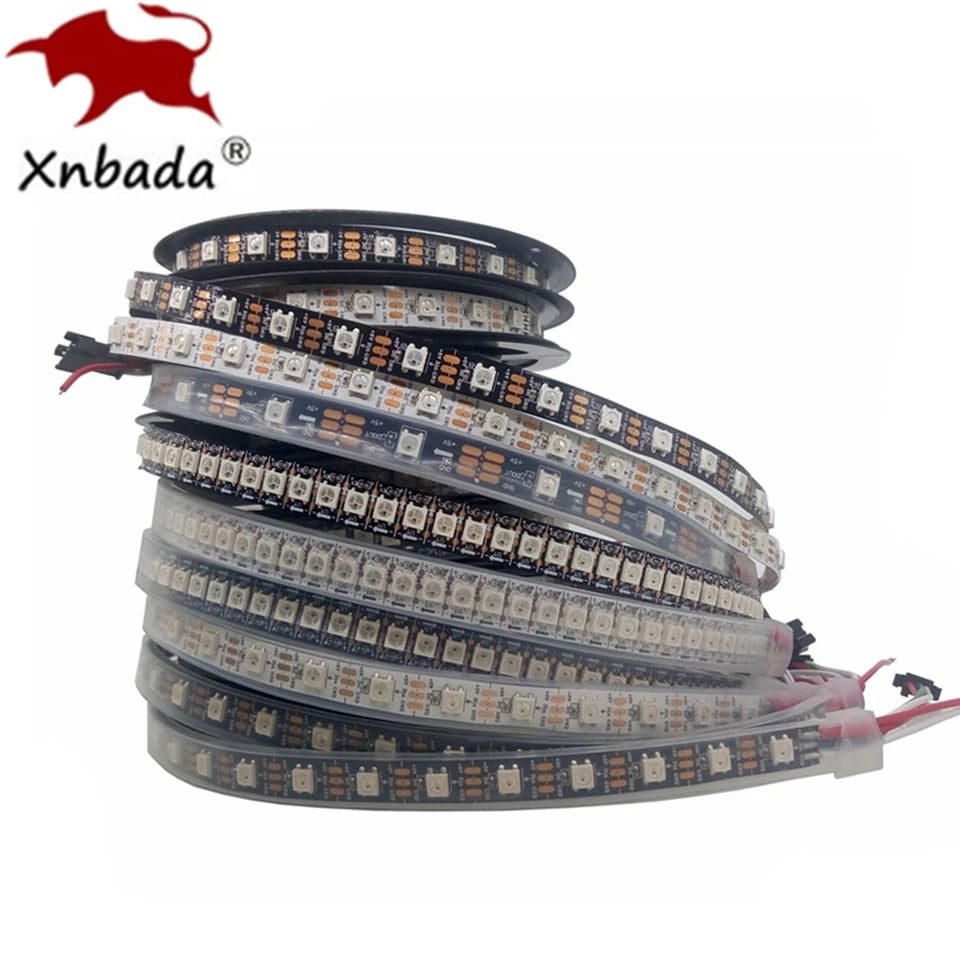 WS2812B RGB LED páska 5050 adresovatelná inteligentní pixelová světla vodotěsná DC5V černá bílá deska plošných spojů