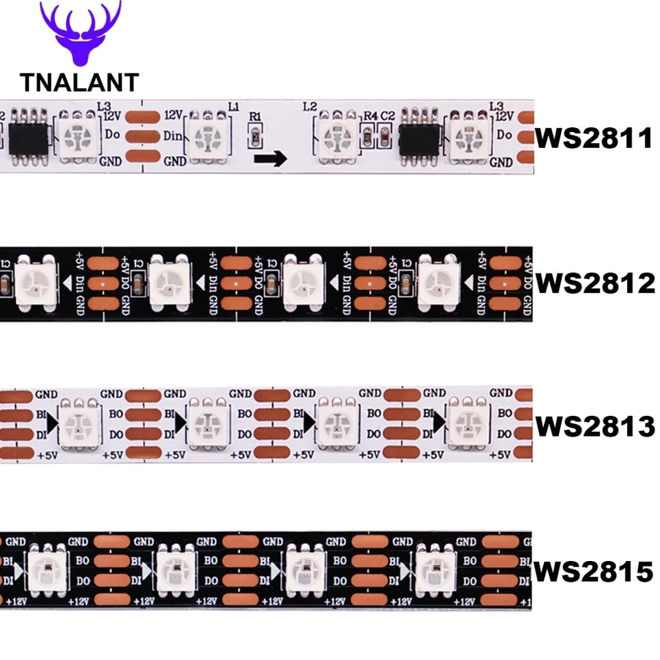 Adresovatelný RGB LED pásek 30/60/144 LED diod/m Chytrý pásek s možností změny barvy DC5V/12V