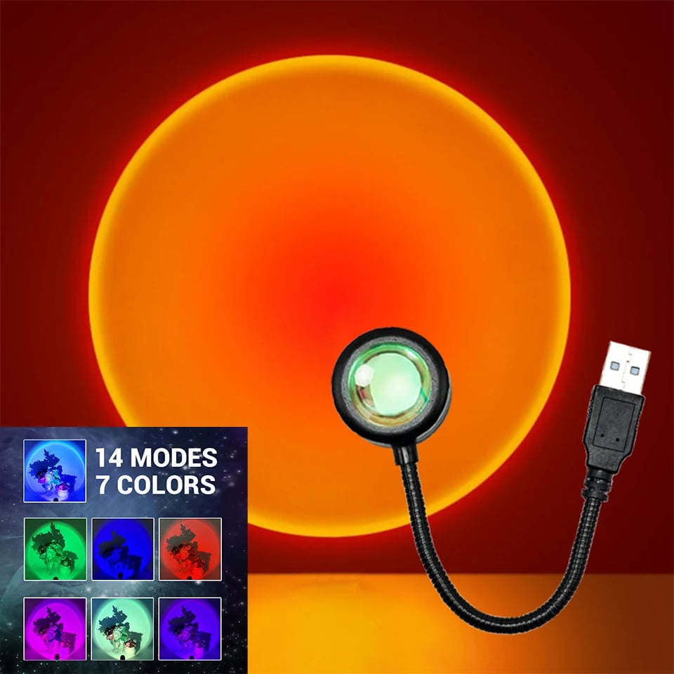 LED projektorová lampa Sunset - USB náladové noční světlo pro ložnici, obývací pokoj, fotografickou dekoraci