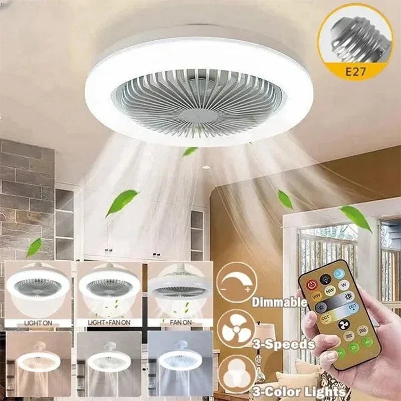 Inteligentní stropní ventilátor 3 v 1 s dálkovým ovládáním LED světlo s paticí E27 do ložnice a obývacího pokoje