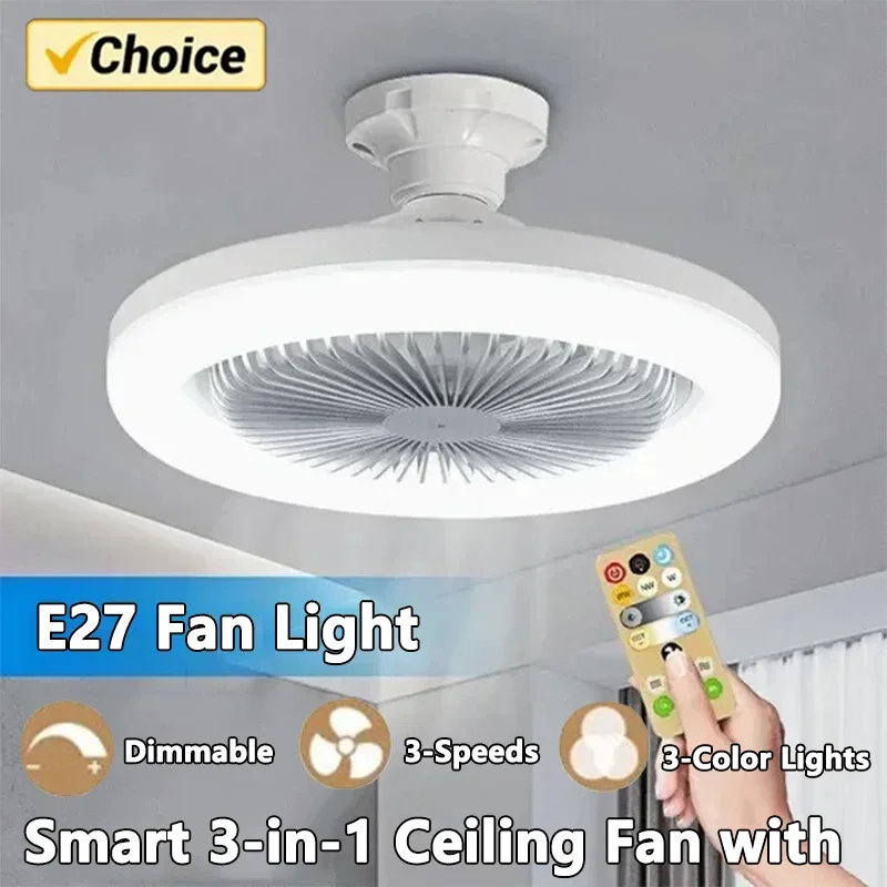 Chytrý stropní ventilátor 3 v 1 s LED světlem a dálkovým ovládáním, patice E27 do ložnice a obývacího pokoje