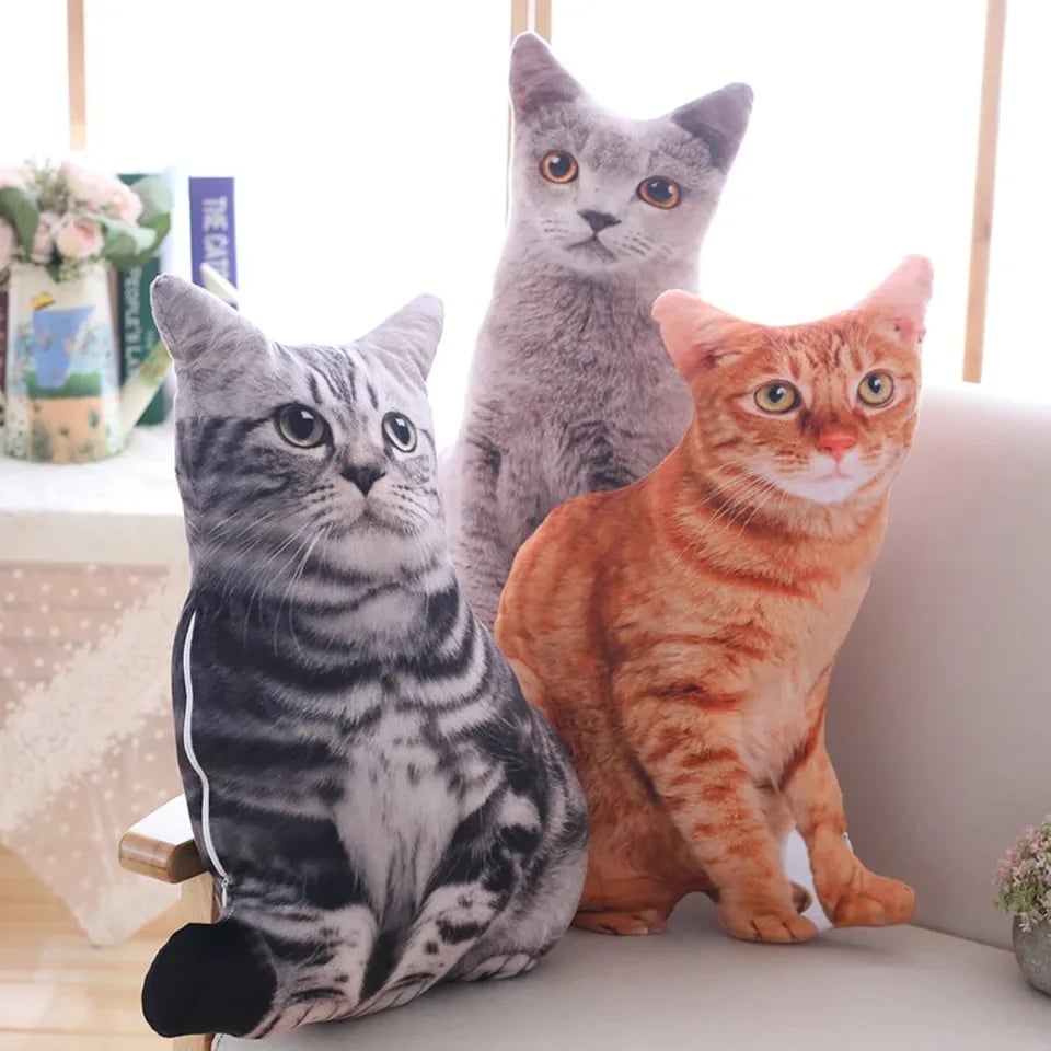 3D realistický plyšový polštář s kočkou, měkký plněný zvířecí polštářek pro děti a dívky, kawaii dárek