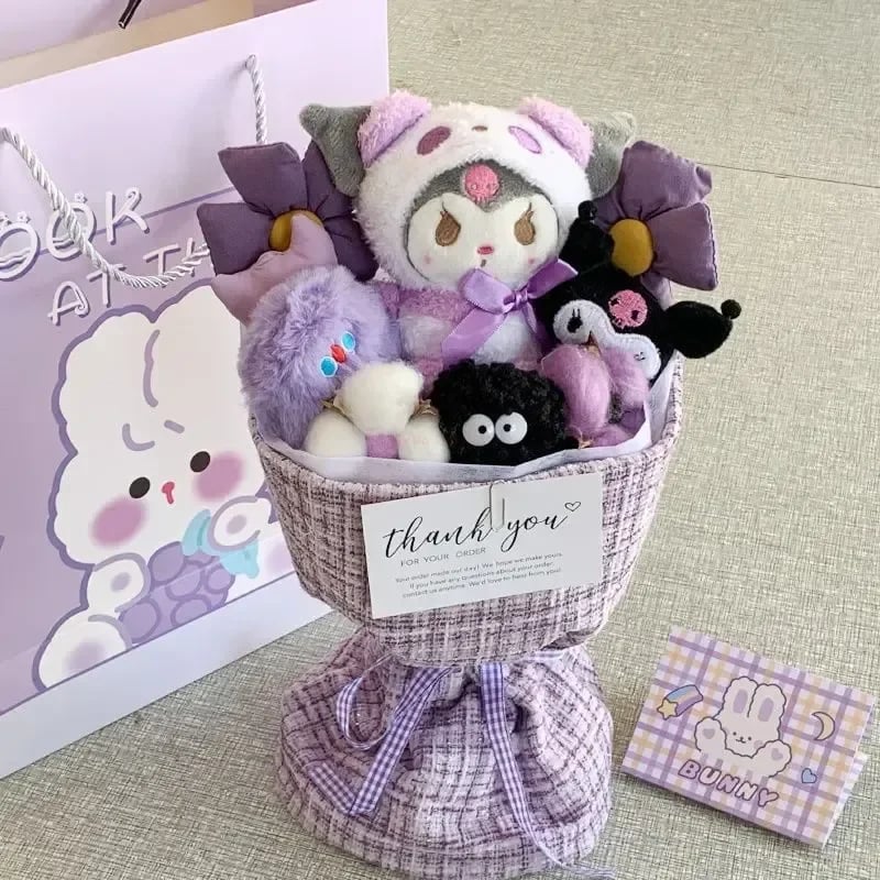 Kawaii Anime Plyšová květinová kytice Plyšová hračka Panenka Valentýnský dárek pro dívky Pokojová dekorace Roztomilá