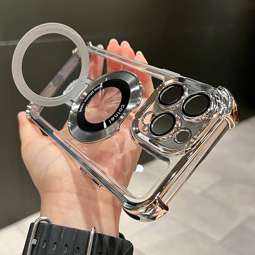 Magnetický průhledný kryt na telefon se stojánkem pro iPhone 15 14 13 12 11 Pro Max nárazuvzdorný kryt MagSafe