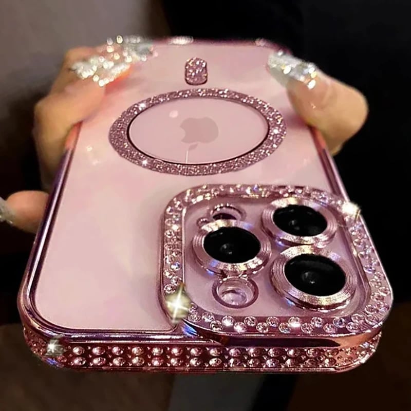 Třpytivý diamantový průhledný kryt pro iPhone s magnetickým bezdrátovým nabíjením pro iPhone 16 15 14 13 12 Pro Max