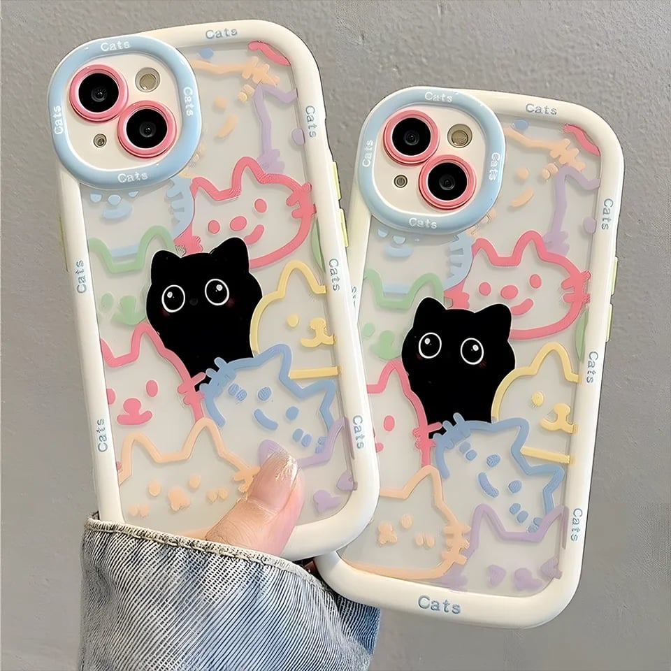Silikonový kryt na telefon s roztomilým kočičím motivem pro iPhone 13 14 15 16 Pro Max Soft Animal Cover
