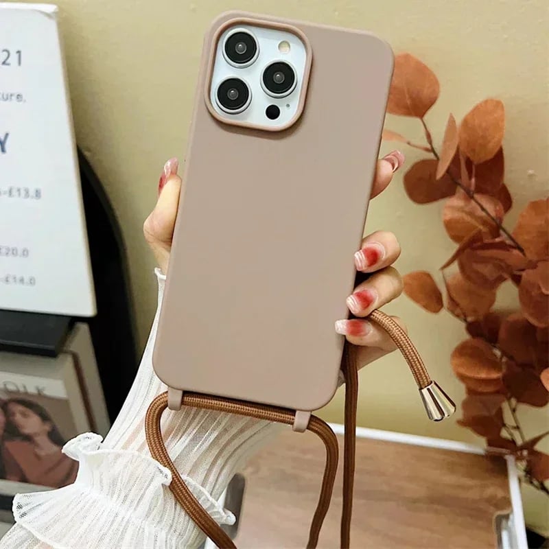 Silikonový crossbody kryt na telefon s poutkem na šňůrku - měkký TPU kryt pro iPhone modely v bonbónových barvách