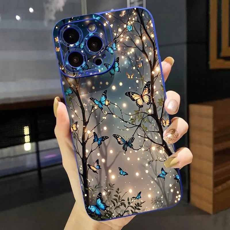 Ochranný kryt s motivem tmavého motýla pro iPhone 16, 15, 14, 13, 12, 11, Pro Max, XR, XS, 8, 7, Plus, SE