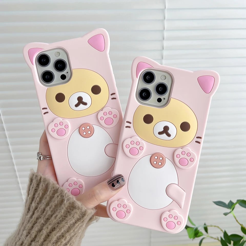 Silikonový kryt s 3D motivem medvěda pro iPhone 16 15 14 13 12 11 Pro Max Mini XR XS