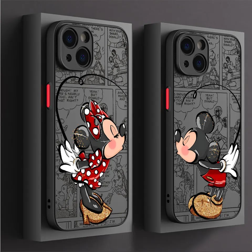 Matný kryt na telefon s láskou Mickey Minnie pro iPhone 15 16 Pro Max 14 13 12 11 XR 8 SE
