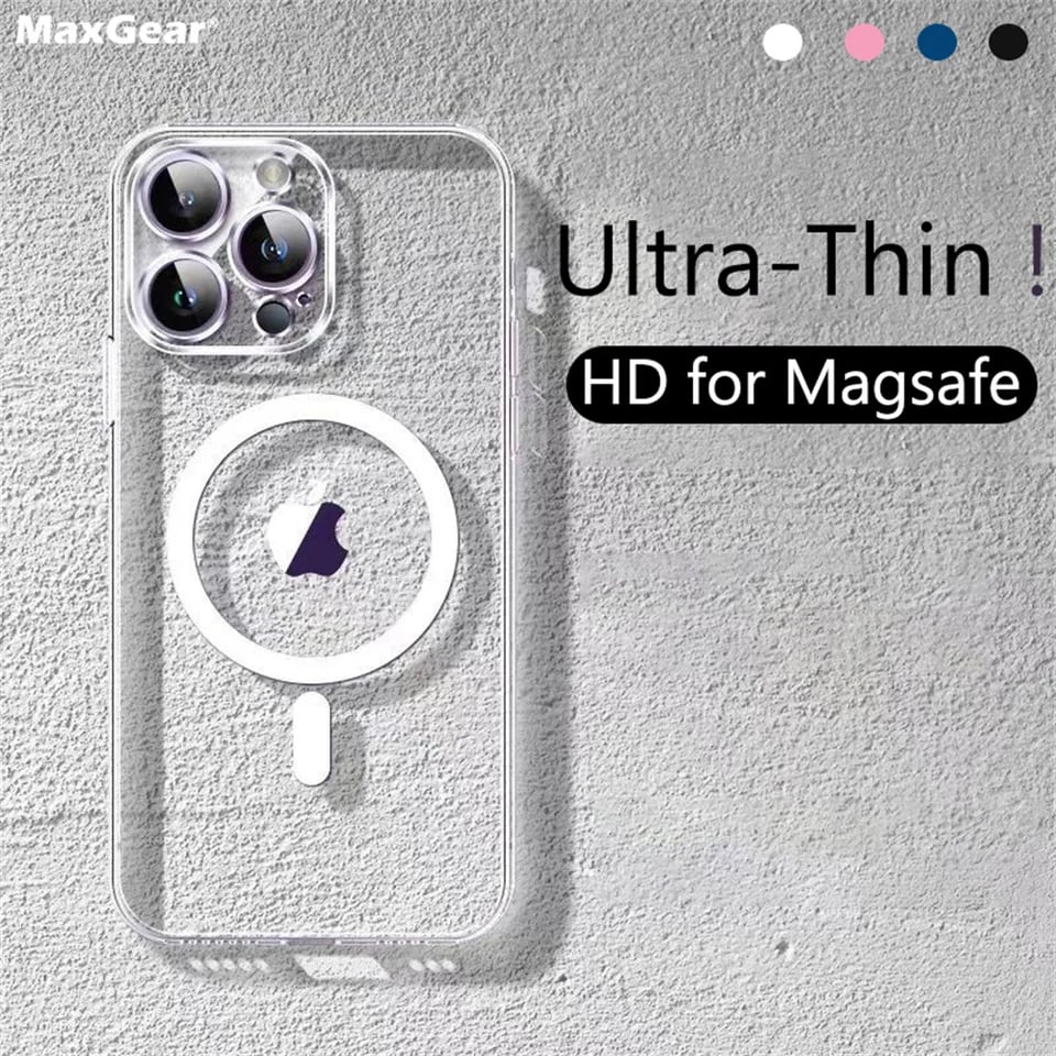 Ultratenké průhledné bezdrátové nabíjecí pouzdro MagSafe pro iPhone 16 15 14 13 12 11 Pro Max Plus magnetické