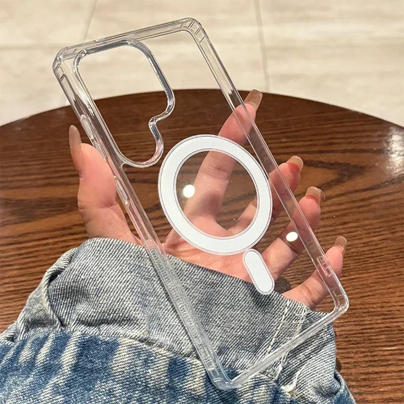 Magnetické bezdrátové nabíjecí pouzdro Průhledný akrylový tenký kryt pro Samsung Galaxy S25 S24 S23 S22 A55