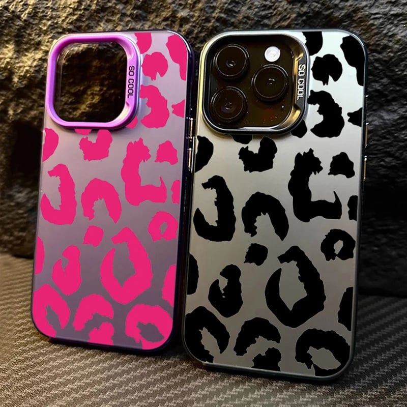 Stříbrný kryt s leopardím potiskem a galvanizovanou úpravou pro iPhone 7 8 11 12 13 14 15 16 Pro Max SE