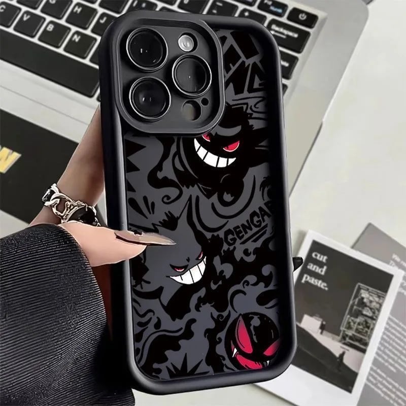 Silikonový kryt Gengar pro iPhone 15 14 13 12 11 Pro Max s tekutým silikonem, nárazuvzdorným ochranným krytem
