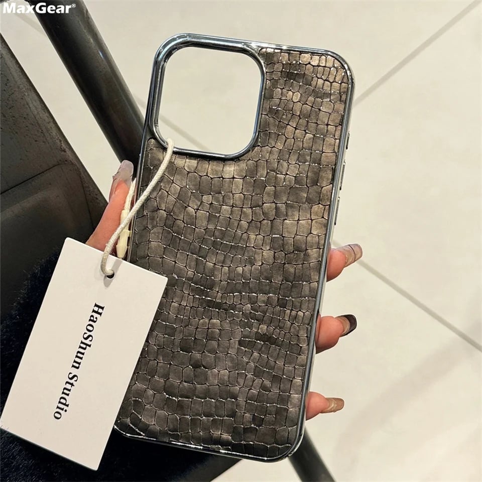Kryt s krokodýlím vzorem pro iPhone 16, 15, 14, 13, 12, 11 Pro Max, lesklý povlak