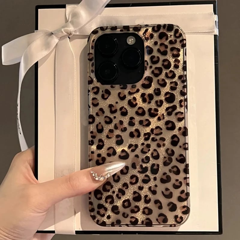 Průhledný leopardí potisk, nárazuvzdorný silikonový kryt pro iPhone 16, 15, 14, 13, 12, 11 Pro Max